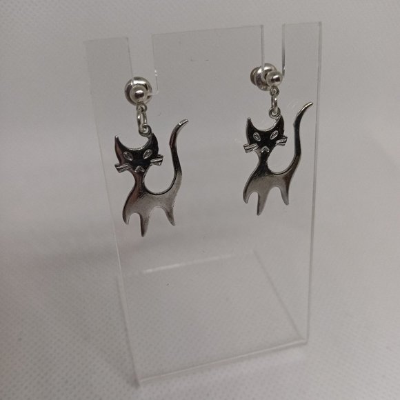 Stainless Steel Metal Cat Kitten Kitty Lovers Dangle Earrings #68W - Picture 1 of 5